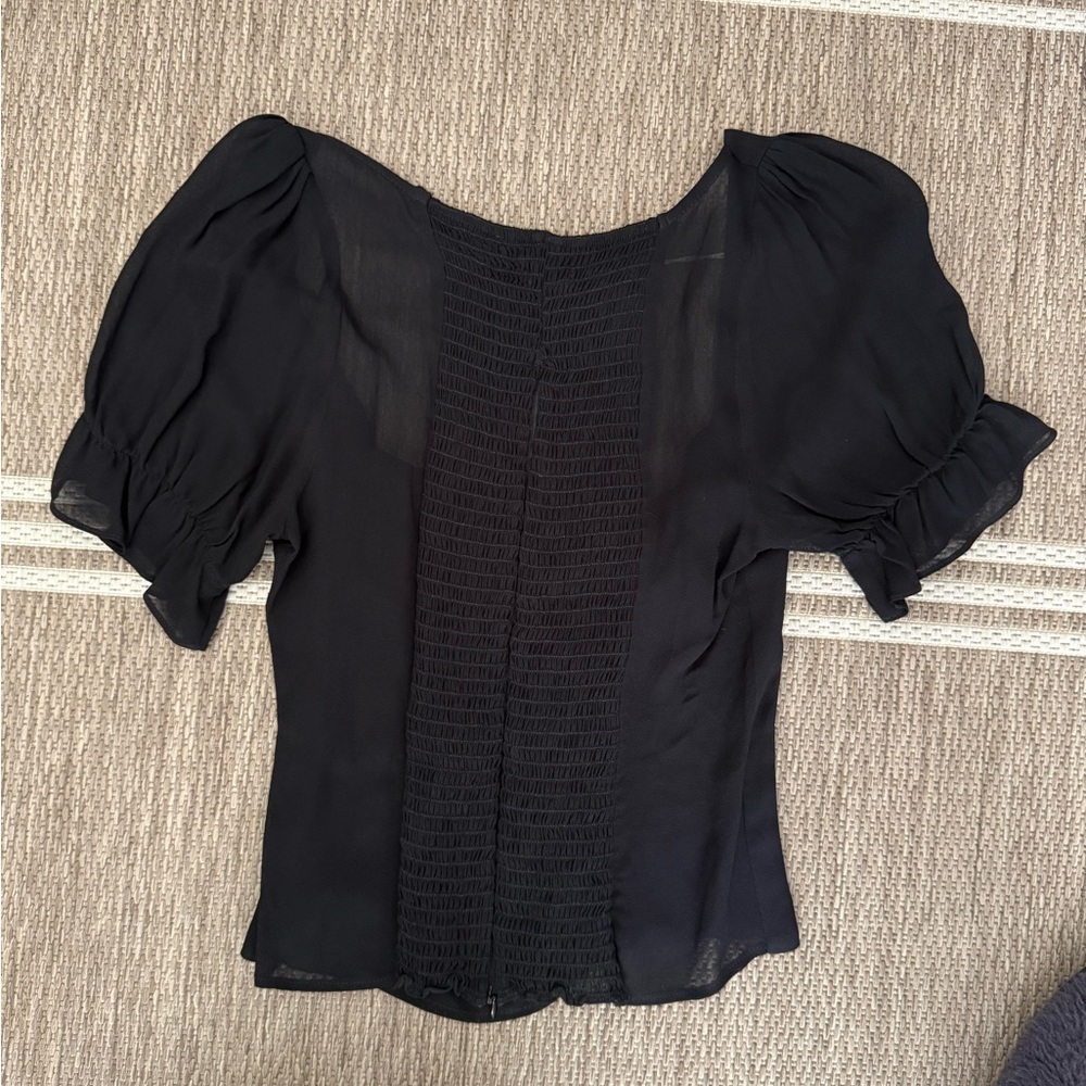 NWT Reformation Delevan Top Black Puff Sleeve Blouse size 6 - Picture 6 of 8